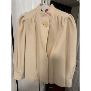 Ashley Scott Women's Vintage Ivory Wool Overcoat Pleated Short Formal
